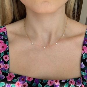 Silver plated gold dainty necklace cz pendant stones triangle